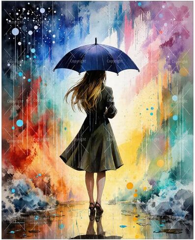 Sceorixa Girl Paint by Numbers Kit for Adults - DIY Girl with Umbrella in Colorful Rain Painting On Canvas 16X20In, Acrylic Paint Set, Suitable for Beginners, Wall Art for Home Or Gifts, Unframed in Saudi Arabia