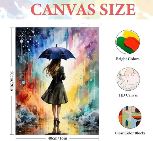Sceorixa Girl Paint by Numbers Kit for Adults - DIY Girl with Umbrella in Colorful Rain Painting On Canvas 16X20In, Acrylic Paint Set, Suitable for Beginners, Wall Art for Home Or Gifts, Unframed in Saudi Arabia
