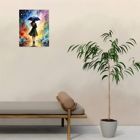Sceorixa Girl Paint by Numbers Kit for Adults - DIY Girl with Umbrella in Colorful Rain Painting On Canvas 16X20In, Acrylic Paint Set, Suitable for Beginners, Wall Art for Home Or Gifts, Unframed in Saudi Arabia