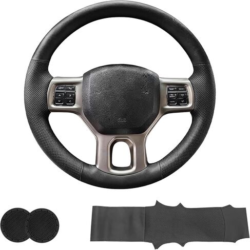 Nappa Leather Finish DIY Hand Sewn Steering Wheel Cover for Dodge Ram Heavy Duty 1500/2500/3500/4500/5500 2013-2019 Accessories, Stitch on Full Wrap Steering Wheel Protector with Needle Thread in Kuwait