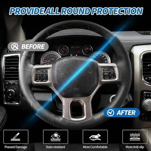 Nappa Leather Finish DIY Hand Sewn Steering Wheel Cover for Dodge Ram Heavy Duty 1500/2500/3500/4500/5500 2013-2019 Accessories, Stitch on Full Wrap Steering Wheel Protector with Needle Thread in Kuwait