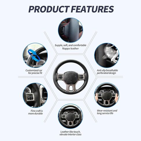 Nappa Leather Finish DIY Hand Sewn Steering Wheel Cover for Dodge Ram Heavy Duty 1500/2500/3500/4500/5500 2013-2019 Accessories, Stitch on Full Wrap Steering Wheel Protector with Needle Thread in Kuwait
