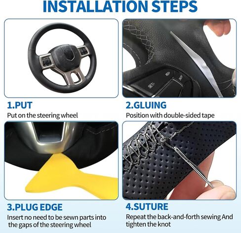 Nappa Leather Finish DIY Hand Sewn Steering Wheel Cover for Dodge Ram Heavy Duty 1500/2500/3500/4500/5500 2013-2019 Accessories, Stitch on Full Wrap Steering Wheel Protector with Needle Thread in Kuwait