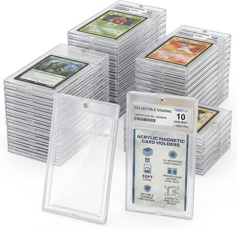 50 Pcs 35 Pt Acrylic Magnetic Card Holders, One Touch Graded Card Holders, Clear Hard Plastic Magnetic Card Cases for Sports Baseball Trading Card Storage and Display in Saudi Arabia