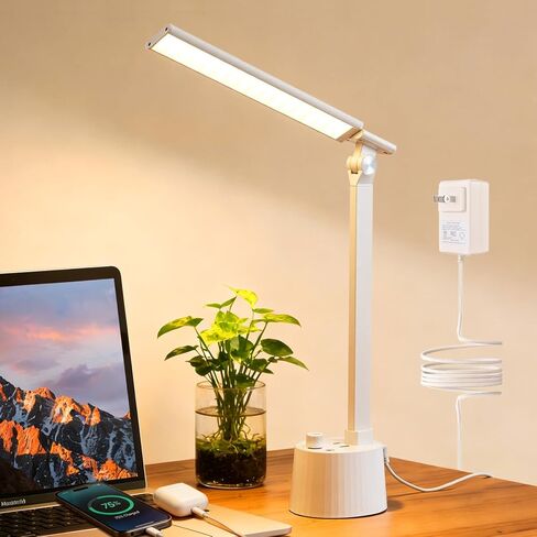 BOHON Desk Lamp for Home Office, LED Desk Light with USB C+A Charging Ports, Wireless Charger, 5 Colors Stepless Dimming Reading Light Timer, Touch Bedside Table Lamp for College Dorm Room Black in Saudi Arabia