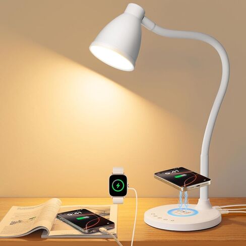 BOHON Desk Lamp for Home Office, LED Desk Light with USB C+A Charging Ports, Wireless Charger, 5 Colors Stepless Dimming Reading Light Timer, Touch Bedside Table Lamp for College Dorm Room Black in Saudi Arabia