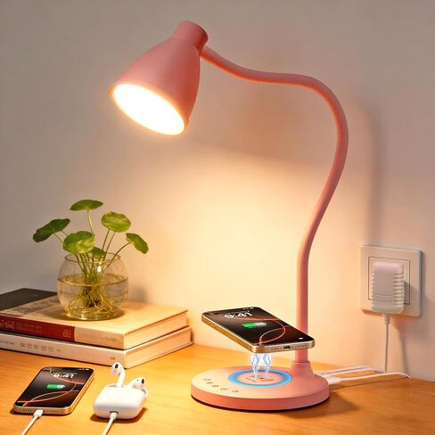 BOHON Desk Lamp for Home Office, LED Desk Light with USB C+A Charging Ports, Wireless Charger, 5 Colors Stepless Dimming Reading Light Timer, Touch Bedside Table Lamp for College Dorm Room Black in Saudi Arabia