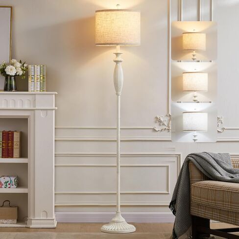 63.8" Vintage Floor Lamp with Rotary Switch, Dimmable Color Temperature Standing Lamp, Retro Farmhouse Floor Lamps for Living Room, Bedroom, Hallway, Office, Room Decor, Antique White (Bulb Included) in Saudi Arabia