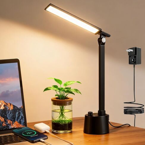 BOHON Desk Lamp for Home Office, LED Desk Light with USB C+A Charging Ports, Wireless Charger, 5 Colors Stepless Dimming Reading Light Timer, Touch Bedside Table Lamp for College Dorm Room Black in Saudi Arabia