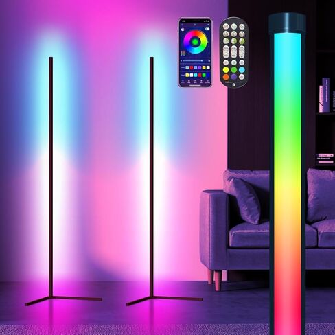 Corner Floor Lamp, 2 Pack LED Corner Lamp with App/Remote/Button Control, Smart RGB Floor Lamp with 16 Million DIY Colors & 68+ Scene, 300+ Scene, Music Sync for Living Room, Bedroom, Gaming Room in Saudi Arabia