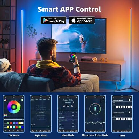 Corner Floor Lamp, 2 Pack LED Corner Lamp with App/Remote/Button Control, Smart RGB Floor Lamp with 16 Million DIY Colors & 68+ Scene, 300+ Scene, Music Sync for Living Room, Bedroom, Gaming Room in Saudi Arabia