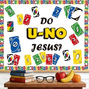 Uno Religious Bulletin Board Decoration Jesus Borders Card Game Spring Summer Christian Bible Sunday School Lord Classroom Decorations March April VBS Library Church Window Wall Door Decor for Teacher in Saudi Arabia