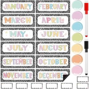 Geyee 52 Pcs Magnetic Holiday Monthly Headliners Include 12 Months of The Year Headers Seasonal Bulletin Board Border 31 Writable Round Confetti Accents 7 Rectangle Label(Boho) in Kuwait