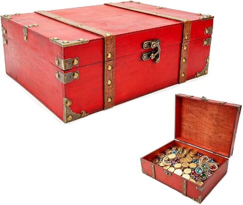 Treasure Chest Rectangle Wood Treasure Box Toy Storage Case with Latch, Vintage Handmade Home Decorations Craft Box for Jewelry(23.5 x 32 x 11.5cm) in Saudi Arabia