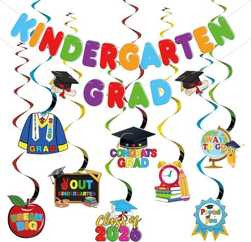 Kindergarten Graduation Decorations Banner Hanging Swirls 2026 Pre-Assembled Kindergarten Grad Hanging Banners Garlands Swirls Graduation Party Decorations for Mantle,Porch,Classroom in Kuwait