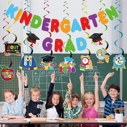 Kindergarten Graduation Decorations Banner Hanging Swirls 2026 Pre-Assembled Kindergarten Grad Hanging Banners Garlands Swirls Graduation Party Decorations for Mantle,Porch,Classroom in Kuwait