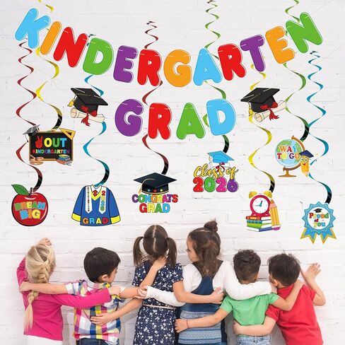 Kindergarten Graduation Decorations Banner Hanging Swirls 2026 Pre-Assembled Kindergarten Grad Hanging Banners Garlands Swirls Graduation Party Decorations for Mantle,Porch,Classroom in Kuwait