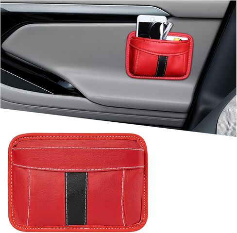 Car Seat Side Pocket Organizer, Leather Vehicle Seat Gap Filler Organizer, Automotive Console Side Cell Phone & Sunglasses Holder Storage Bag, Universal for SUV Automobile Truck (Orange) in Kuwait