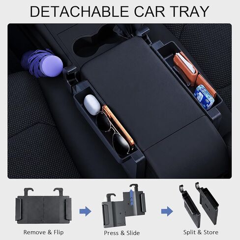 2-in-1 Steering Wheel Tray for Laptop & Eating, Carbon Fiber Finish Adjustable Car Tray with Storage Box & Rotating Hook, Universal Car Desk for Working, Travel, Road Trip Essentials in Saudi Arabia