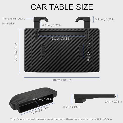 2-in-1 Steering Wheel Tray for Laptop & Eating, Carbon Fiber Finish Adjustable Car Tray with Storage Box & Rotating Hook, Universal Car Desk for Working, Travel, Road Trip Essentials in Saudi Arabia