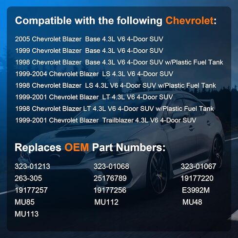 استبدال مجموعة مضخة الوقود الكهربائية لسيارة Chevy Blazer GMC Jimmy Oldsmobile Bravada 1998 1999 2000 2001 2002 2003 2004 2005(4.3L V6)، يستبدل E3992M 19177220 in Kuwait