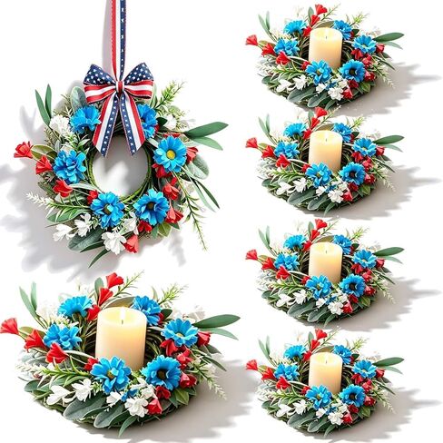 6 Pcs Easter Small Candle Rings Wreaths Mini Pillar Candle Holder Wreath Artificial Purple Pink Yellow Berries Spring Wreath for Home Kitchen Front Door Window Porch Wall Table Cnterpieces Decor in Saudi Arabia