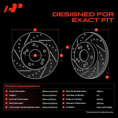 A-Premium 11.81 Inch (300mm) Front Drilled and Slotted Disc Brake Rotors Set Compatible with Select Ford and Lincoln Models - Fusion 2013-2020, MKZ 2013-2016 2-PC Set in Kuwait
