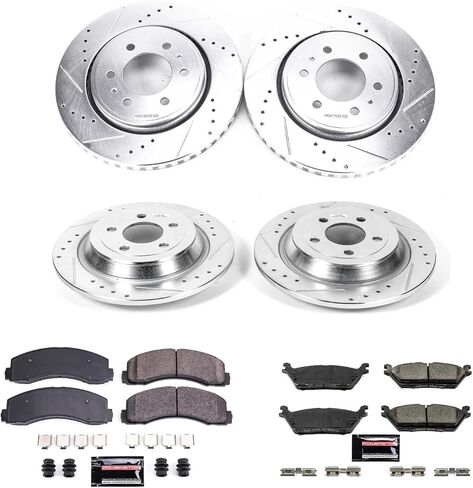 PowerStop Front and Rear Brake Kit for Ford F-150 2015-17 - Drilled and Slotted Disc Rotors with Carbon-Fiber Ceramic Brake Pads Replacement, K6803 in Kuwait