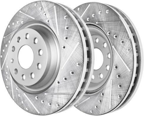 محور ديترويت - طقم فرامل 8 قطع لـ 19-25 VW Jetta 18-24 Tiguan 22-25 Audi Q3، دوارات فرامل قرصية محفورة ومشقوقة وسادات فرامل سيراميك مع استبدال الأجهزة: دوار أمامي 13.39 بوصة ودوار خلفي 11.81 بوصة in Kuwait
