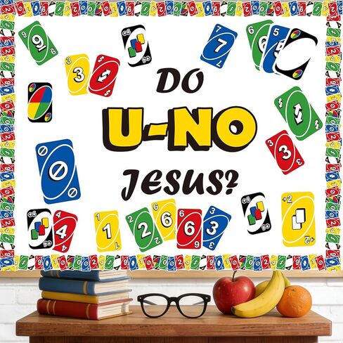 Uno Religious Bulletin Board Decoration Jesus Borders Card Game Spring Summer Christian Bible Sunday School Lord Classroom Decorations March April VBS Library Church Window Wall Door Decor for Teacher in Saudi Arabia