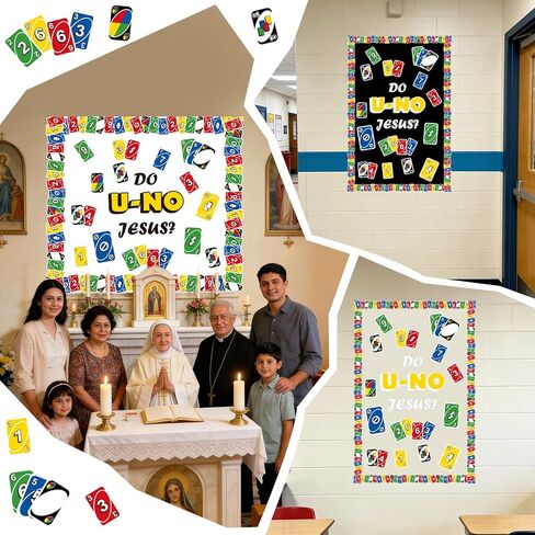 Uno Religious Bulletin Board Decoration Jesus Borders Card Game Spring Summer Christian Bible Sunday School Lord Classroom Decorations March April VBS Library Church Window Wall Door Decor for Teacher in Saudi Arabia