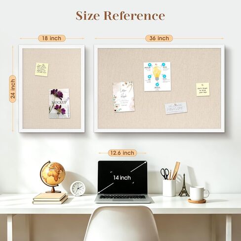 DOLLAR BOSS Linen Bulletin Board 24" x 18", Decorative Cork Boards for Walls with White Wood Frame, Premium Fabric Pin Board for Office, Home & School Room Decor, White in Kuwait