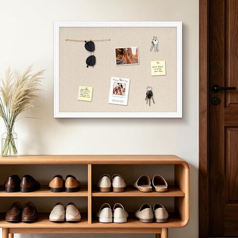 DOLLAR BOSS Linen Bulletin Board 24" x 18", Decorative Cork Boards for Walls with White Wood Frame, Premium Fabric Pin Board for Office, Home & School Room Decor, White in Kuwait
