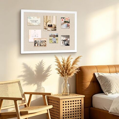 DOLLAR BOSS Linen Bulletin Board 24" x 18", Decorative Cork Boards for Walls with White Wood Frame, Premium Fabric Pin Board for Office, Home & School Room Decor, White in Kuwait