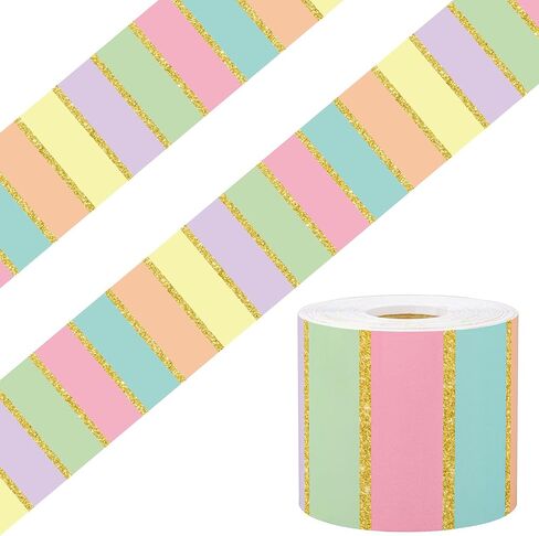 68.9 Ft Pastel Bulletin Board Borders Colorful Stripes Straight Rolled Border Trim Pastel Glitter Stripe Classroom Bulletin Border Decorations for School Classroom Chalkboard Office Wall Decoration in Kuwait