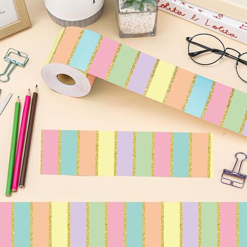 68.9 Ft Pastel Bulletin Board Borders Colorful Stripes Straight Rolled Border Trim Pastel Glitter Stripe Classroom Bulletin Border Decorations for School Classroom Chalkboard Office Wall Decoration in Kuwait
