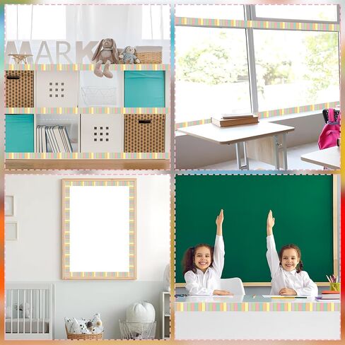 68.9 Ft Pastel Bulletin Board Borders Colorful Stripes Straight Rolled Border Trim Pastel Glitter Stripe Classroom Bulletin Border Decorations for School Classroom Chalkboard Office Wall Decoration in Kuwait