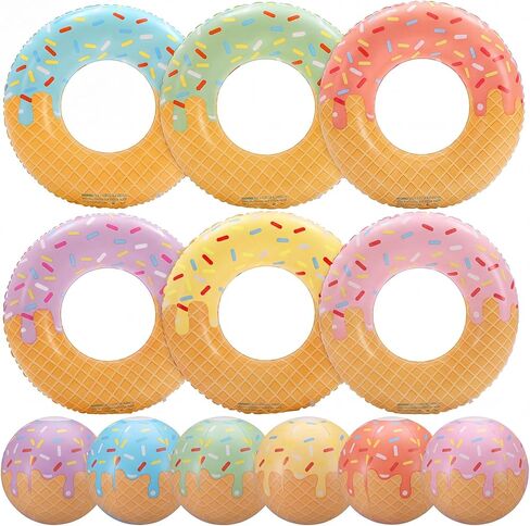 12 Pcs Ice Cream Drip Pool Floats Inflatable Floaties Rings and Beach Balls Ice Cream Banquet Decorations for Swimming Adults Summer Beach Pool Party Supplies in Saudi Arabia