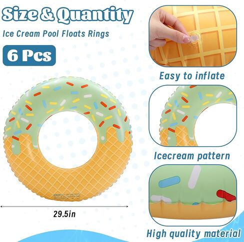 12 Pcs Ice Cream Drip Pool Floats Inflatable Floaties Rings and Beach Balls Ice Cream Banquet Decorations for Swimming Adults Summer Beach Pool Party Supplies in Saudi Arabia