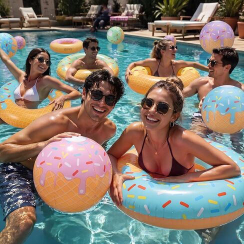 12 Pcs Ice Cream Drip Pool Floats Inflatable Floaties Rings and Beach Balls Ice Cream Banquet Decorations for Swimming Adults Summer Beach Pool Party Supplies in Saudi Arabia