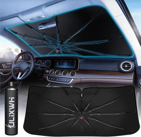 ULiXWH 2026 Upgrade Universal Windshield Sun Shade Umbrella - Medium,【Nano Ice-Crystal Coating】 Car Sunshade for Front Windshield, UPF50+ Heat & UV Block, Protect Interior & Keep Cooler, (57" x 32") in Saudi Arabia
