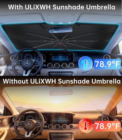 ULiXWH 2026 Upgrade Universal Windshield Sun Shade Umbrella - Medium,【Nano Ice-Crystal Coating】 Car Sunshade for Front Windshield, UPF50+ Heat & UV Block, Protect Interior & Keep Cooler, (57" x 32") in Saudi Arabia