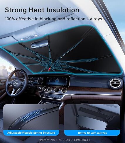ULiXWH 2026 Upgrade Universal Windshield Sun Shade Umbrella - Medium,【Nano Ice-Crystal Coating】 Car Sunshade for Front Windshield, UPF50+ Heat & UV Block, Protect Interior & Keep Cooler, (57" x 32") in Saudi Arabia