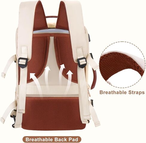 MOSISO 40L Travel Backpack for Women&Men, Flight Approved Carry on Daypack with USB Charging Port&2 Packing Cubes&Shoes Compartment, 17.3 inch Laptop Backpack for Office Work Travel Essentials, Beige in Kuwait