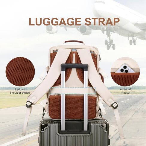 MOSISO 40L Travel Backpack for Women&Men, Flight Approved Carry on Daypack with USB Charging Port&2 Packing Cubes&Shoes Compartment, 17.3 inch Laptop Backpack for Office Work Travel Essentials, Beige in Kuwait