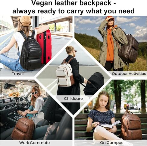 LATMAP Backpack Purse For Women Men Leather 17 16 15.6 Inch Laptop School Travel College Book Bag Work Diaper Nurse Teacher Handbag Large Brown in Kuwait