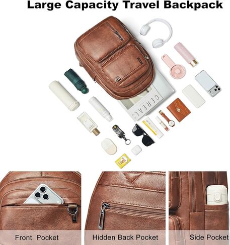 LATMAP Backpack Purse For Women Men Leather 17 16 15.6 Inch Laptop School Travel College Book Bag Work Diaper Nurse Teacher Handbag Large Brown in Kuwait
