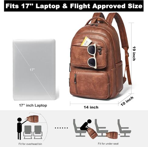 LATMAP Backpack Purse For Women Men Leather 17 16 15.6 Inch Laptop School Travel College Book Bag Work Diaper Nurse Teacher Handbag Large Brown in Kuwait