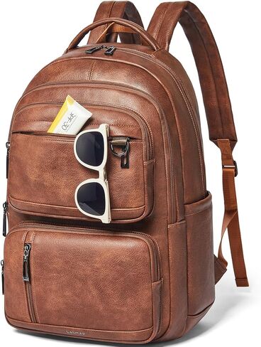 LATMAP Backpack Purse For Women Men Leather 17 16 15.6 Inch Laptop School Travel College Book Bag Work Diaper Nurse Teacher Handbag Large Brown in Kuwait