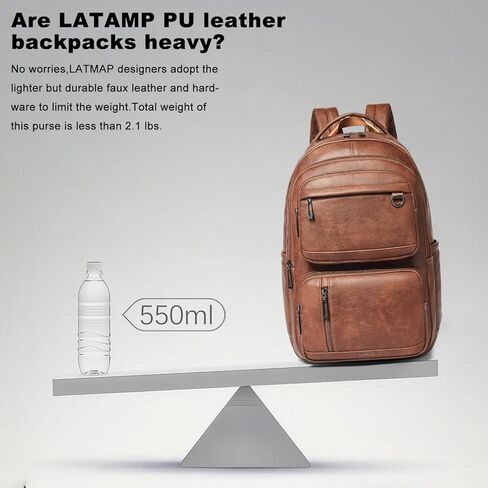 LATMAP Backpack Purse For Women Men Leather 17 16 15.6 Inch Laptop School Travel College Book Bag Work Diaper Nurse Teacher Handbag Large Brown in Kuwait